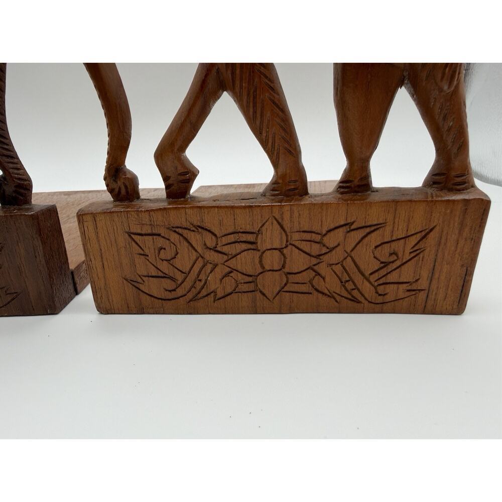 Vintage Wooden Carved Elephant Folding Bookends Set of 2 Brown Hand Carved - Picture 10 of 12